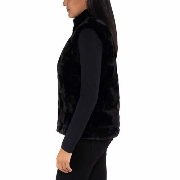 Nicole Miller Faux Fur Exterior Reversible Vest Women's (Black, Medium) - Picture 2 of 6